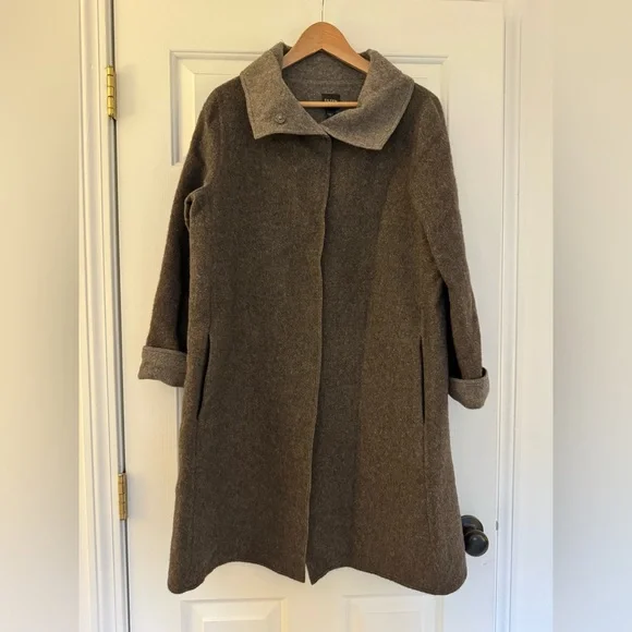 Eileen Fisher Small Alpaca / Wool Coat Jacket Brown Funnel Neck - Picture 4 of 12